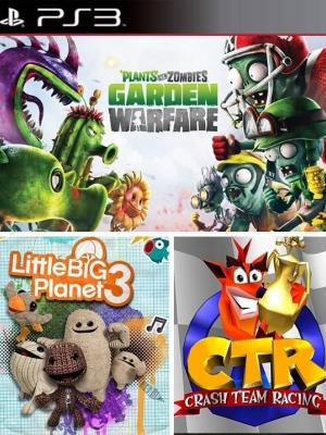 3 juegos en 1 Plants vs Zombies Garden Warfare Mas LittleBigPlanet 3 Mas CTR Crash Team Racing